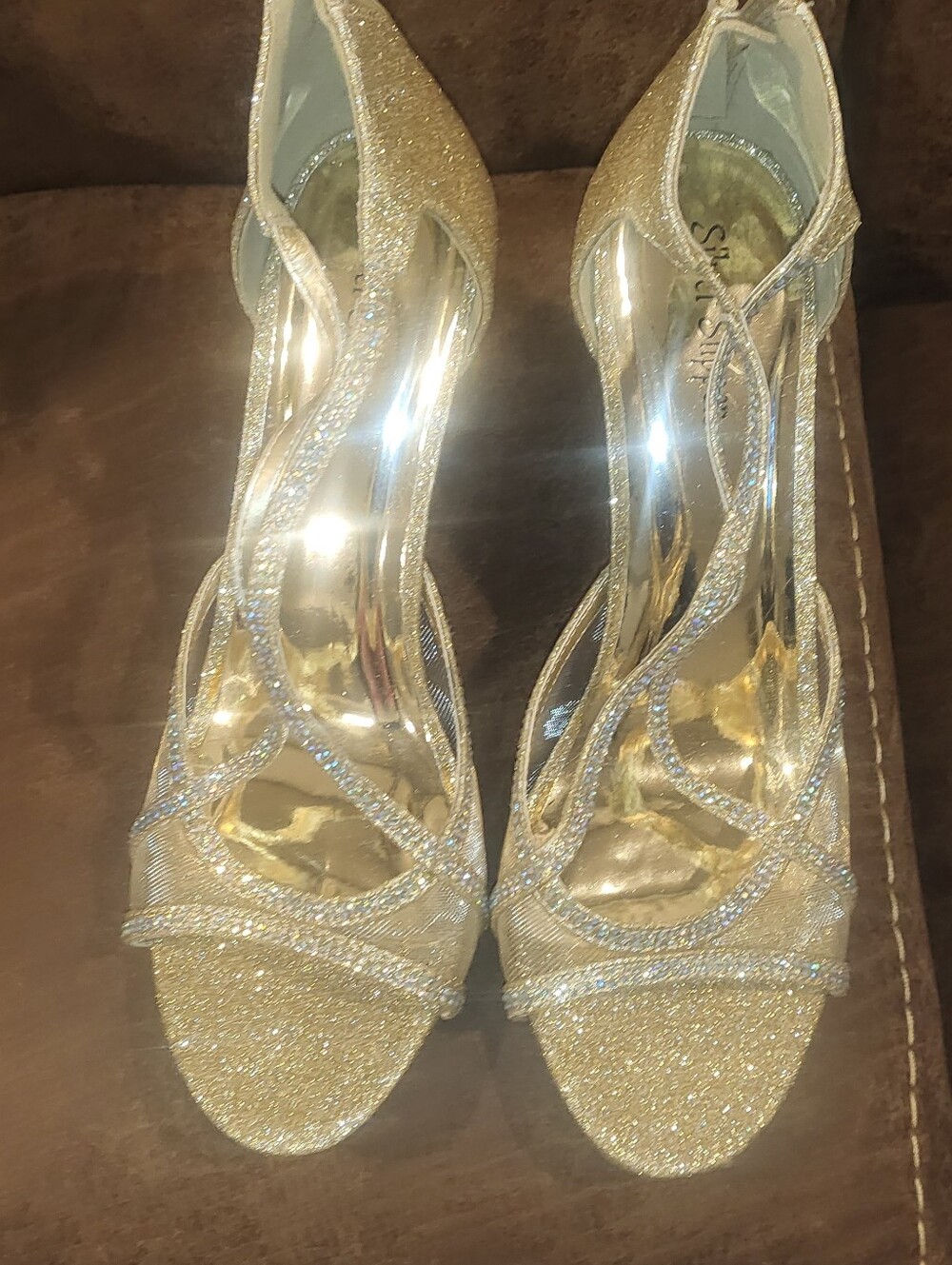 Women’s Gold Glitter Strappy High Heels